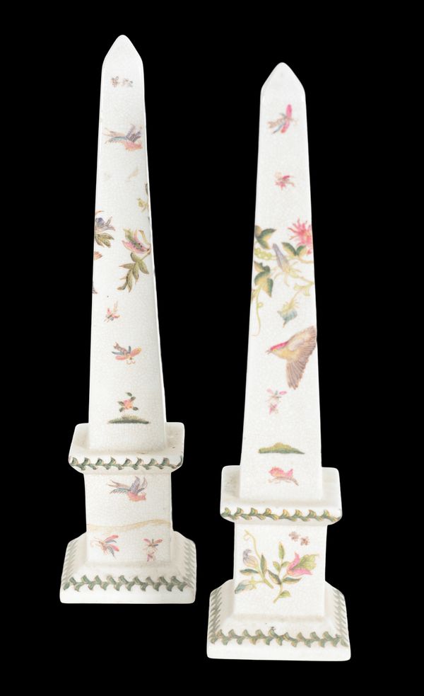 A PAIR OF PORCELAIN OBELISKS