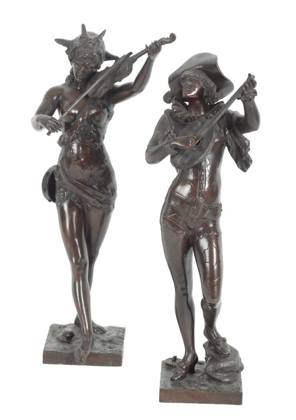 ALFRED GRÉVIN (1827-1892) BRONZE FIGURES 'FAUNESSE VIOLONISTE' AND 'ARLEQUIN'