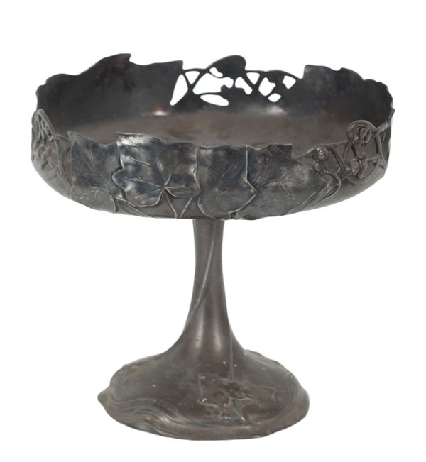 AN ART NOUVEAU SILVER PLATED TAZZA