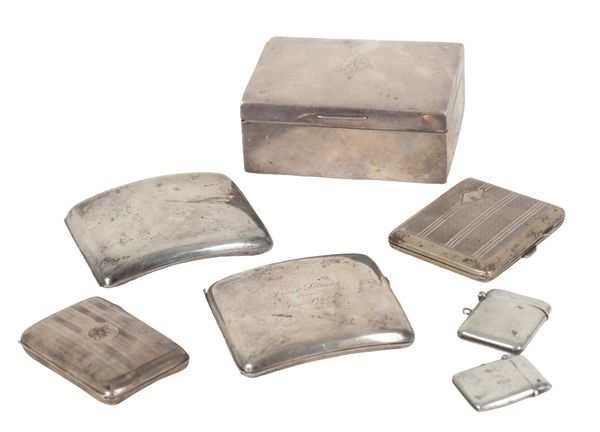 A COLLECTION OF SILVER CIGARETTE BOXES AND VESTA CASES