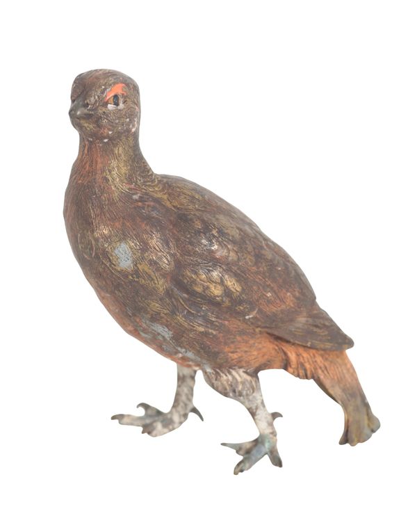 19TH CENTURY IN THE MANNER OF FRANZ BERGMAN (1861-1936), A COLD PAINTED BRONZE OF A PARTRIDGE