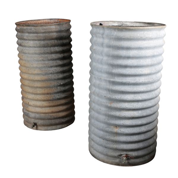 TWO GALVANISED METAL WATER BUTTS