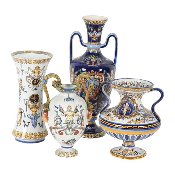 A GROUP OF FOUR GIEN FAIENCE VASES