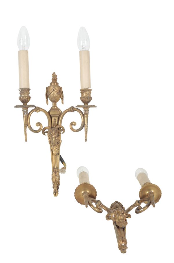 A PAIR OF REGENCY STYLE GILT METAL WALL APPLIQUES