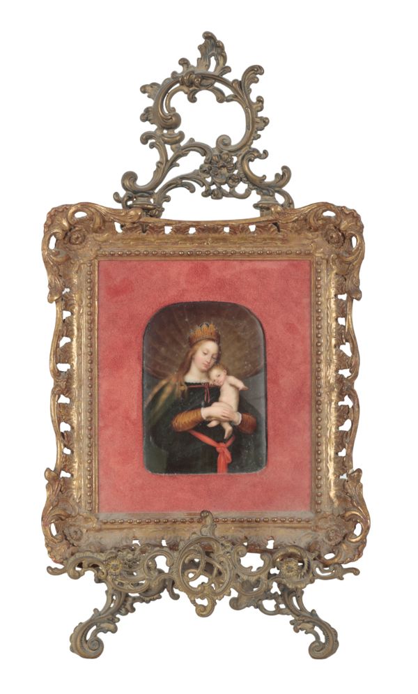 A DRESDEN PORCELAIN PLAQUE DEPICTING THE MADONNA AND CHILD