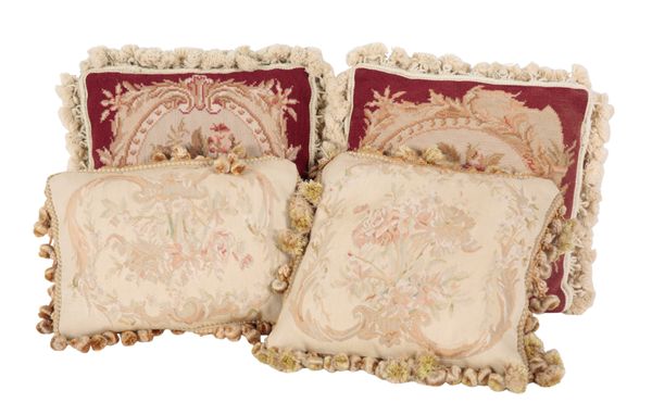 A PAIR OF FLORAL TAPESTRY CUSHIONS