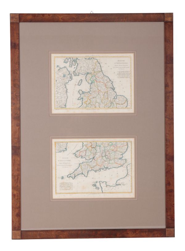 TWO FRENCH HAND-COLOURED ENGRAVED MAPS OF ENGLAND