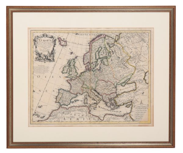 A 17TH CENTURY HAND-COLOURED ENGRAVED MAP OF EUROPE