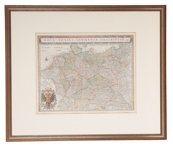 A 17TH CENTURY HAND-COLOURED ENGRAVED MAP OF GERMANY