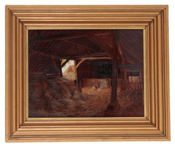 GALSWORTHY (19th/20th Century) A figure inside a threshing barn