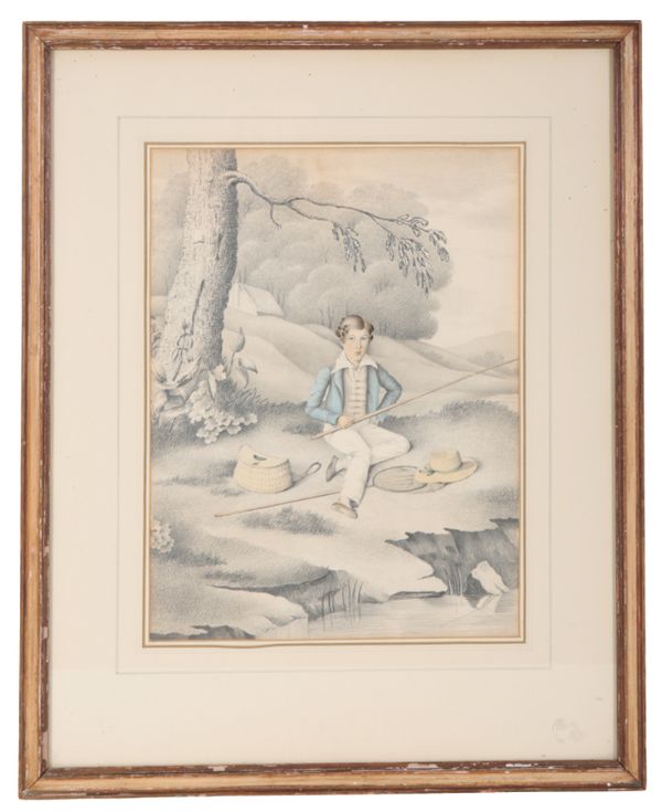 ENGLISH SCHOOL, 19TH CENTURY A naive style study of a young angler