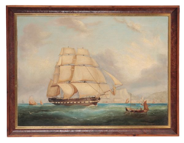 ENGLISH SCHOOL, 19TH CENTURY A ship under full sail approaching port