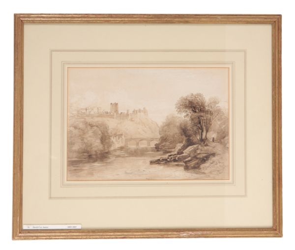 ATTRIBUTED TO DAVID COX JNR (1809-1885) Landscape with a bridge crossing a river with town beyond