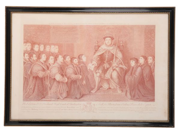 AFTER HANS II HOLBEIN (1497-1543) HENRY VIII PRESENTING DOCUMENT OF UNION TO THE ASSOCIATIONS OF BARBERS AND SURGEONS