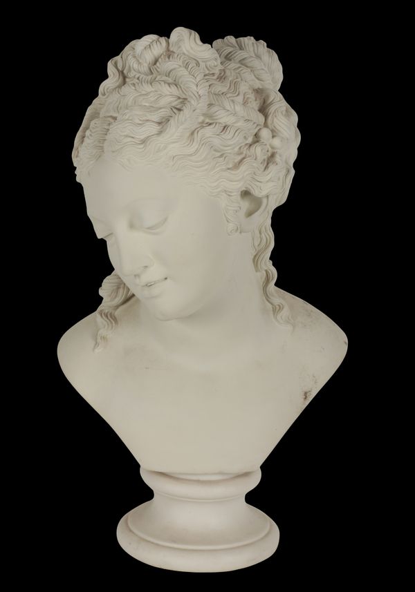 A PARIAN WARE BUST OF A CLASSICAL MAIDEN