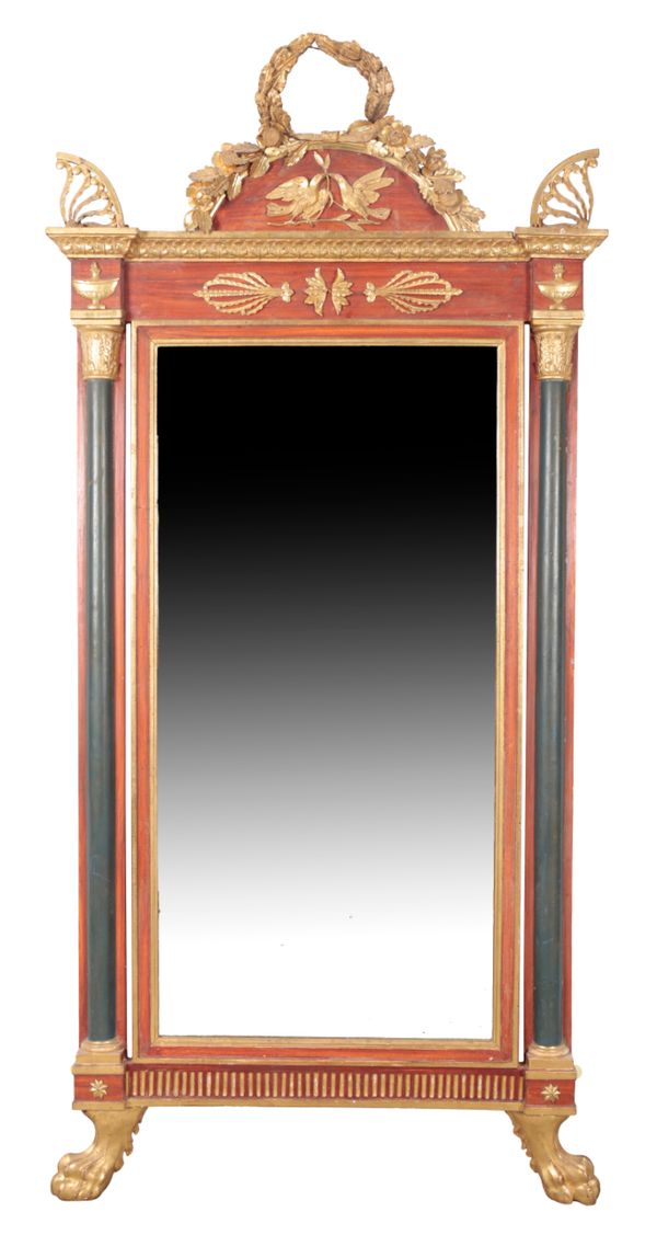 A PAINTED WOOD AND PARCEL-GILT PIER MIRROR