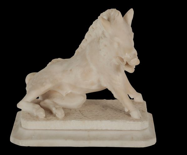 A CARVED ALABASTER MODEL OF THE UFFIZI BOAR 'IL PORCELLINO'