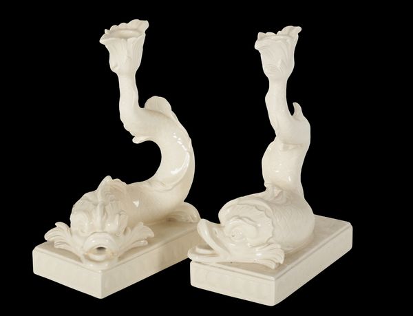 A PAIR OF WEDGWOOD PORCELAIN CANDLESTICKS