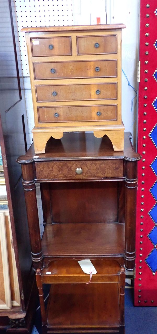 A MINIATURE YEW-WOOD CHEST OF DRAWERS