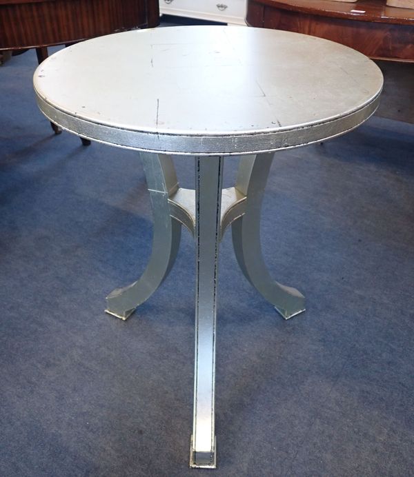 A FRENCH ART DECO STYLE SILVERED TRIPOD TABLE