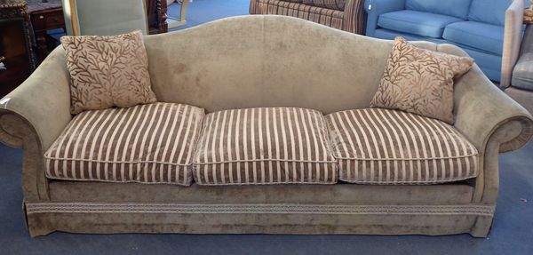 A LARGE COUNTRY HOUSE STYLE 'CAMEL-BACK' SOFA