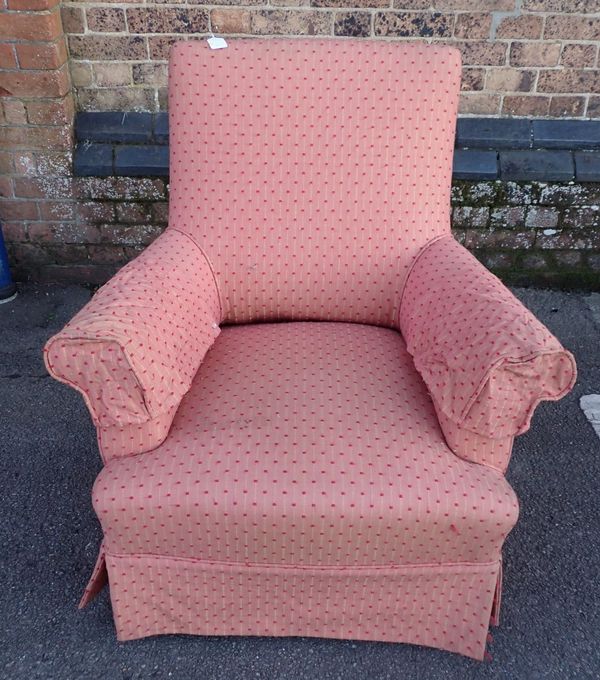 A SMALL FRENCH UPHOLSTERED ARMCHAIR