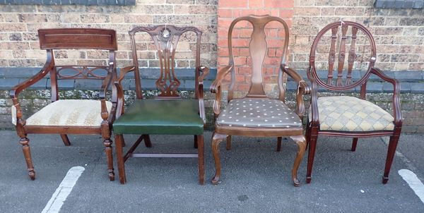 FOUR REPRODUCTION ELBOW CHAIRS