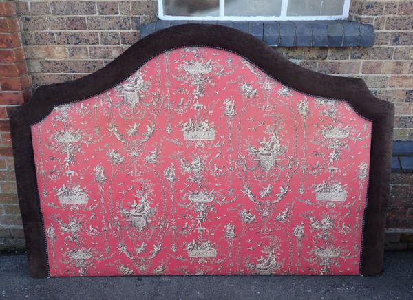 A TOILE DE JOUY UPHOLSTERED DOUBLE HEADBOARD