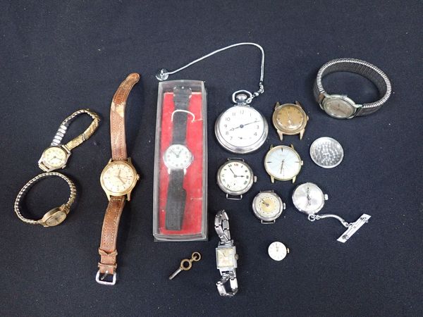 A SILVER TRENCH TYPE WRISTWATCH, A LONGINES WATCH MOVEMENT