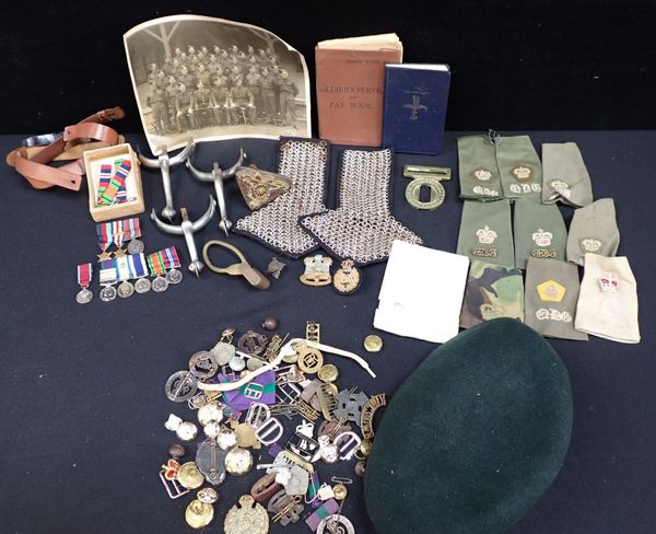 A COLLECTION OF MILITARY BADGES, MINIATURE MEDALS