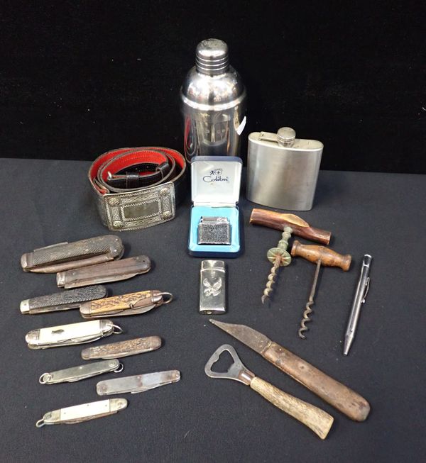 VINTAGE CORKSCREWS, PENKNIVES, COCKTAIL SHAKER