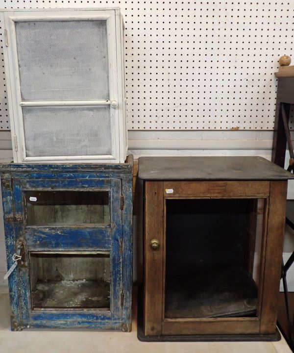 A 19TH CENTURY OAK MEAT SAFE WITH SLATE SHELVES