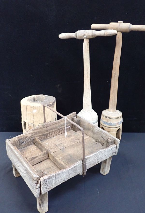 TWO WOODEN WASHING DOLLIES