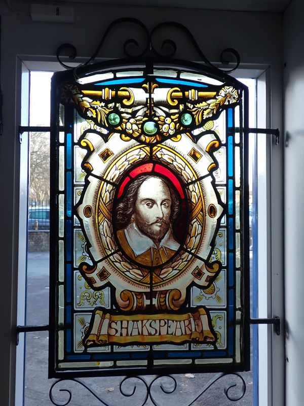A STAINED GLASS PANEL, 'SHAKESPEARE'