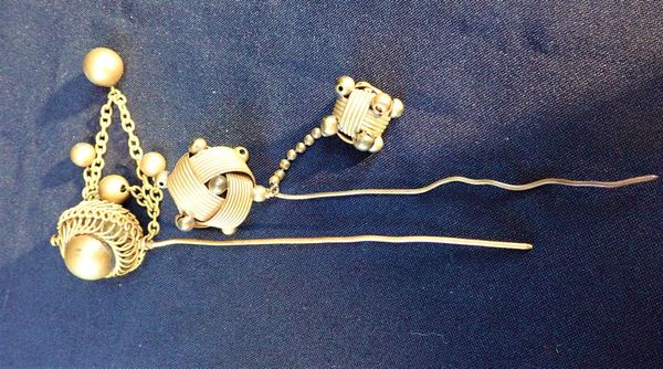 TWO 19TH CENTURY GILT METAL CLOAK OR HAIR PINS