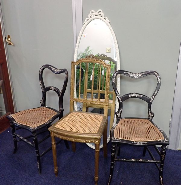 A PAIR OF VICTORIAN EBONISED AND MOTHER-OF-PEARL DECORATED CHAIRS