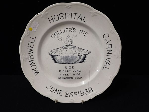 'WOMBWELL HOSPITAL CARNIVAL , COLLIER'S PIE', A COMMEMORATIVE PLATE