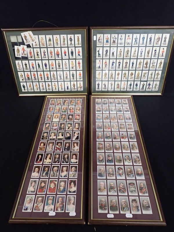 FOUR FRAMED SETS OF CIGARETTE CARDS