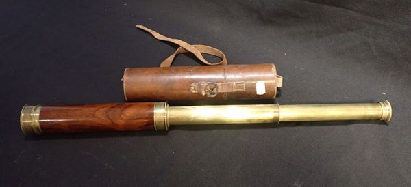 A 19TH CENTURY ROSEWOOD AND LACQUERED BRASS THREE DRAW TELESCOPE