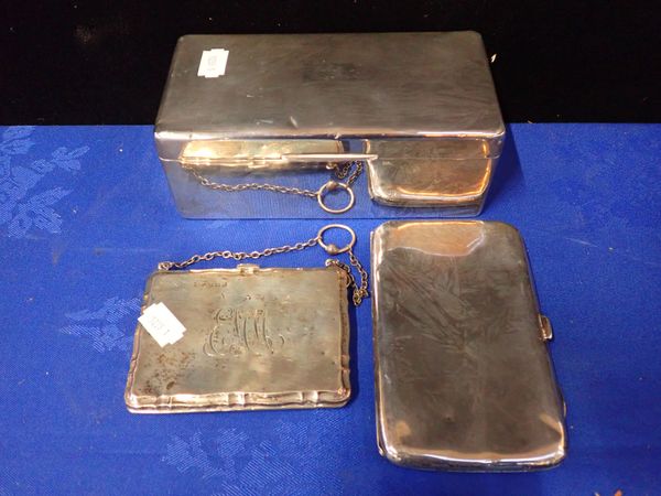 SILVER CIGARETTE CASE, CIGARETTE BOX AND PURSE