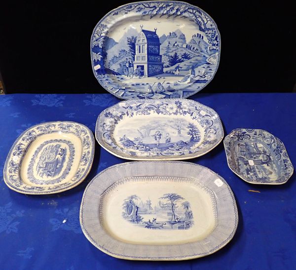 A VICTORIAN BLUE AND WHITE RURAL SCENERY MEATDISH