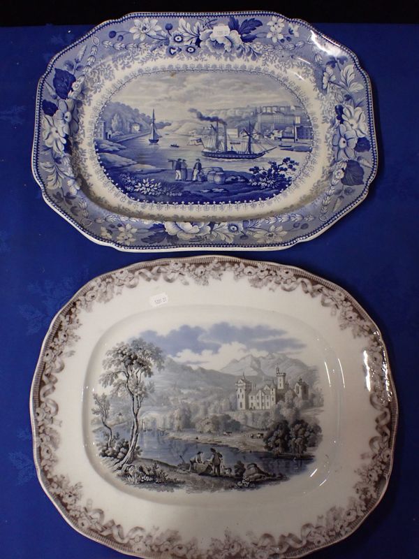 AN EARLY VICTORIAN BLUE AND WHITE BRISTOL HOT WELLS PATTERN MEATDISH