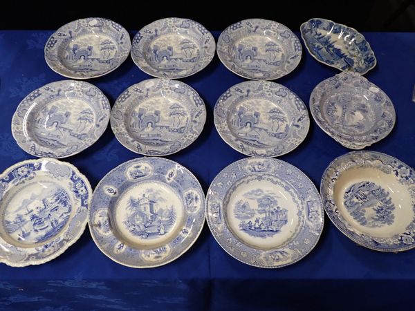 A SET OF SIX MID VICTORIAN BLUE AND WHITE SOUP DISHES