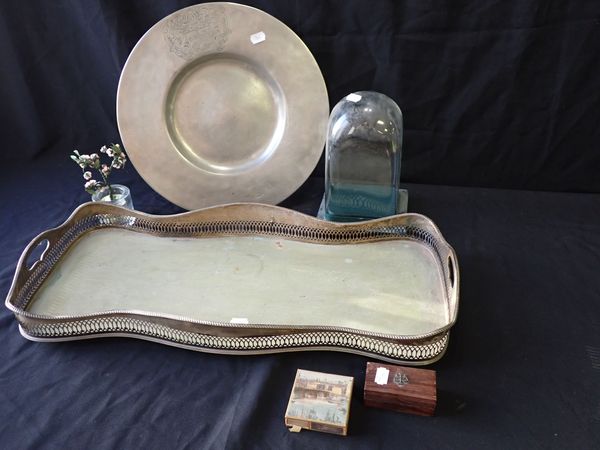 A SILVER PLATED GALLERY TRAY OF SHAPED OUTLINE