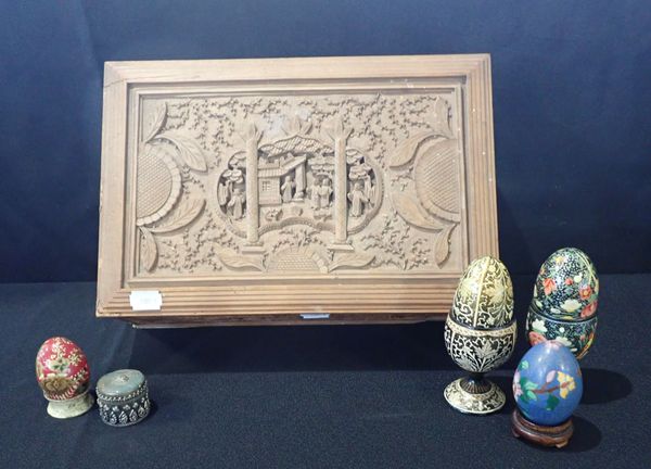 AN EAST ASIAN CARVED SANDALWOOD JEWELLERY BOX