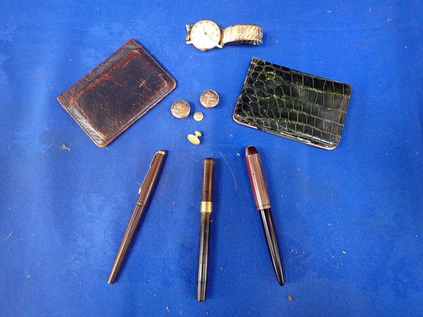 A GENTLEMAN'S WRISTWATCH, TWO PENS