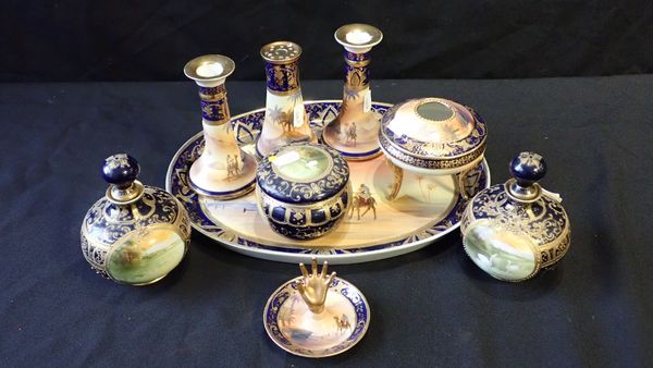 A NORITAKE DRESSING TABLE SET,  SIMILAR BOTTLES AND COVERED POT