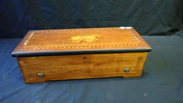 A SWISS MAHOGANY AND INLAID MUSIC BOX BY A. HAAS GENEVA