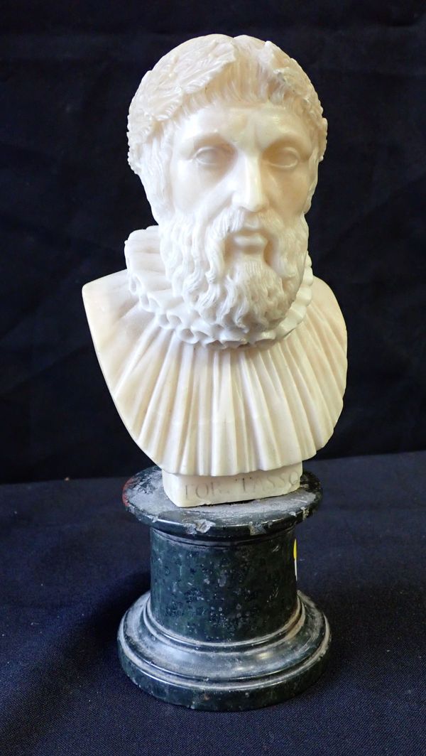 A GRAND TOUR STYLE BARBLE BUST OF TORQUATO TASSO