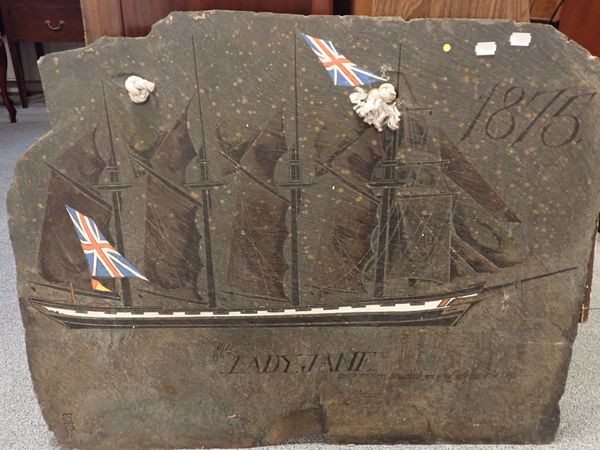 A 20TH CENTURY SLATE PANEL - ‘LADY JANE 1875’